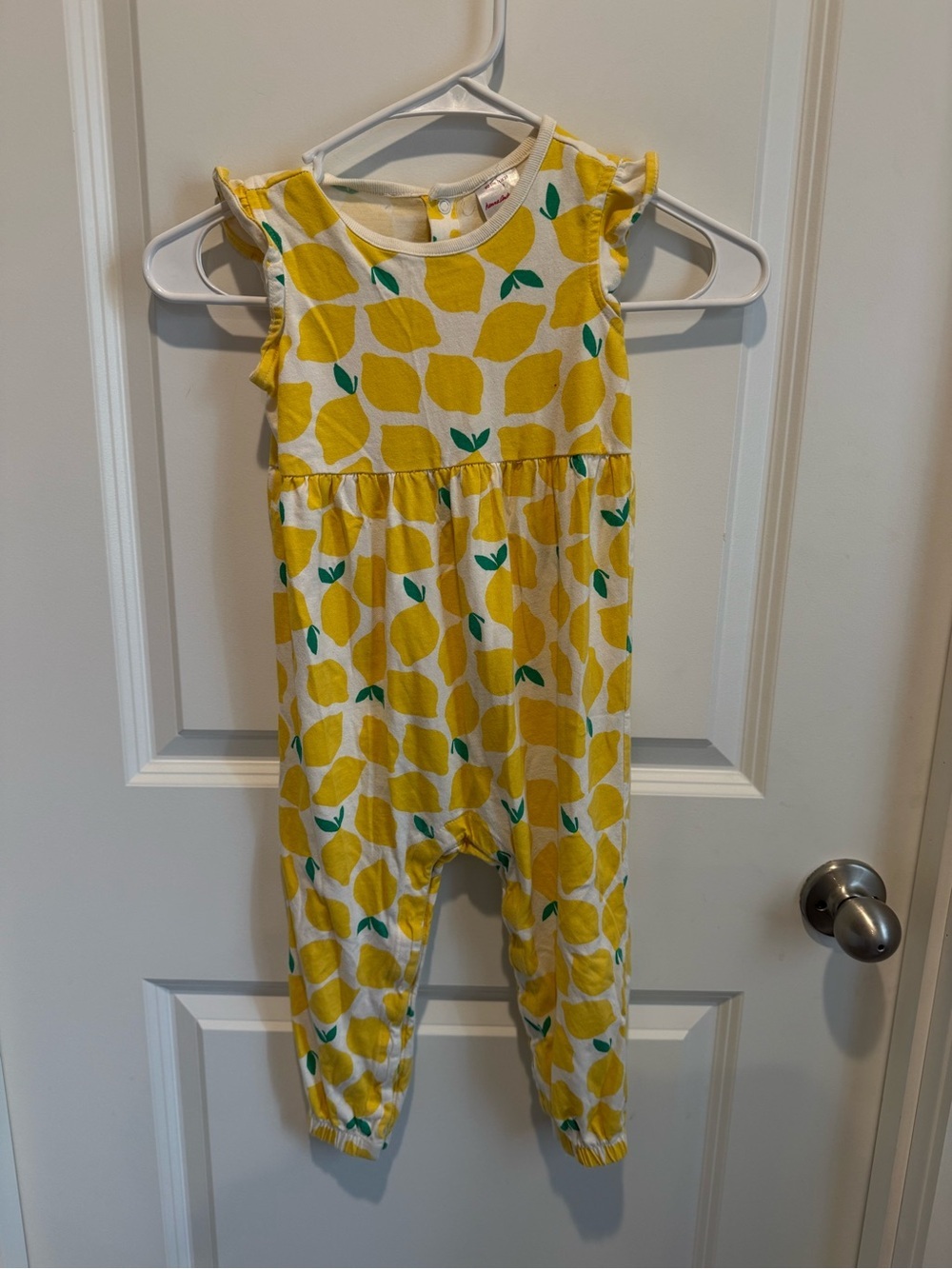 Hanna Andersson Lemon Print Flutter Sleeve Romper 90 cm 3T